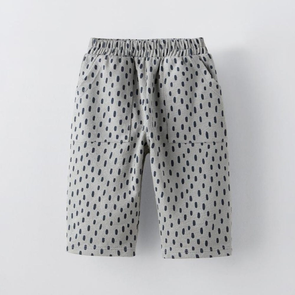 Zara Baby NWT Gray Abstract Dash Print Wide Leg Cotton Jogger Pants 9-12M